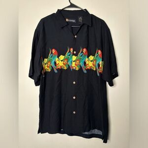 Wingo Men's Hawaiian Shirt Parrot Graphic SZ Medium 100% Rayon SM Flaw